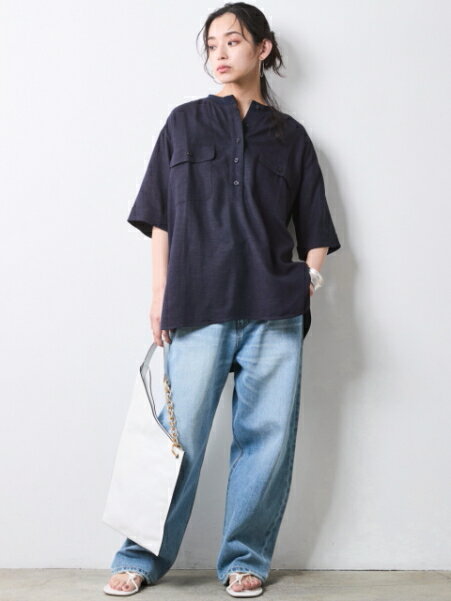 CHIC STYLEのレーヨン麻衿リブハーフスリーブブラウス<大きいサイズ有>シックスタイルを使ったコーディネートを紹介します。｜Rakuten Fashion(楽天ファッション／旧楽天ブランドアベニュー)7056057