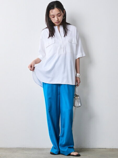 CHIC STYLEのレーヨン麻衿リブハーフスリーブブラウス<大きいサイズ有>シックスタイルを使ったコーディネートを紹介します。｜Rakuten Fashion(楽天ファッション／旧楽天ブランドアベニュー)7056104