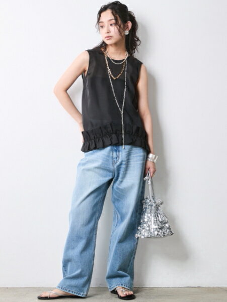 CHIC STYLEの裾フリルシアーノースリーブブラウス<大きいサイズ有>シックスタイルを使ったコーディネートを紹介します。｜Rakuten Fashion(楽天ファッション／旧楽天ブランドアベニュー)7056120