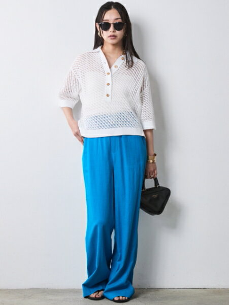 CHIC STYLEの綿麻透かし編ポロニット<大きいサイズ有>シックスタイルを使ったコーディネートを紹介します。｜Rakuten Fashion(楽天ファッション／旧楽天ブランドアベニュー)7056072