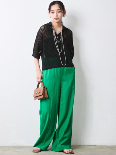 CHIC STYLEの綿麻透かし編ポロニット<大きいサイズ有>シックスタイルを使ったコーディネートを紹介します。｜Rakuten Fashion(楽天ファッション／旧楽天ブランドアベニュー)7056124