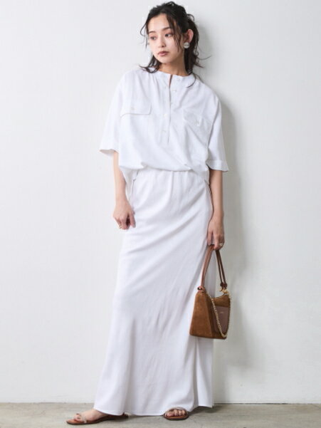CHIC STYLEのレーヨン麻衿リブハーフスリーブブラウス<大きいサイズ有>シックスタイルを使ったコーディネートを紹介します。｜Rakuten Fashion(楽天ファッション／旧楽天ブランドアベニュー)7056145
