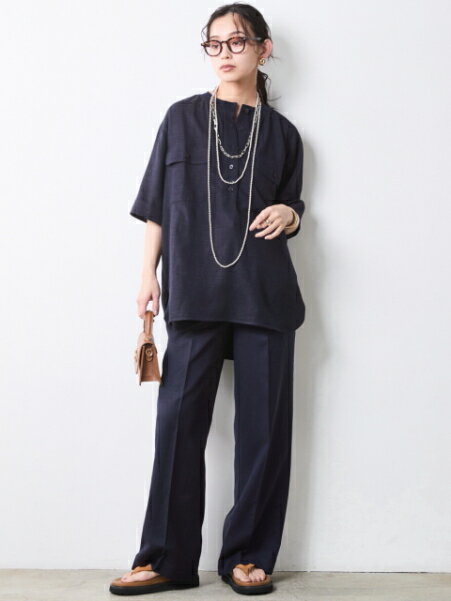 CHIC STYLEのレーヨン麻衿リブハーフスリーブブラウス<大きいサイズ有>シックスタイルを使ったコーディネートを紹介します。｜Rakuten Fashion(楽天ファッション／旧楽天ブランドアベニュー)7056152