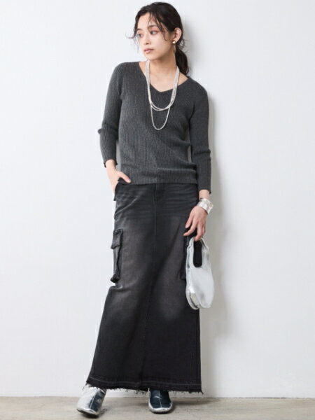 CHIC STYLEの7分袖Vネックニットプルオーバー<大きいサイズ有>シックスタイルを使ったコーディネートを紹介します。｜Rakuten Fashion(楽天ファッション／旧楽天ブランドアベニュー)7060515