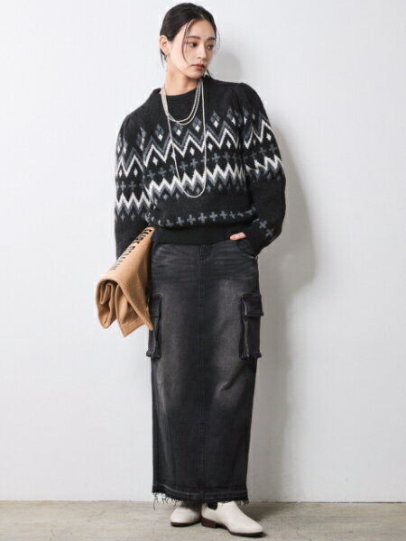 CHIC STYLEのジャガードパフスリーブニット<大きいサイズ有>シックスタイルを使ったコーディネートを紹介します。｜Rakuten Fashion(楽天ファッション／旧楽天ブランドアベニュー)7068958