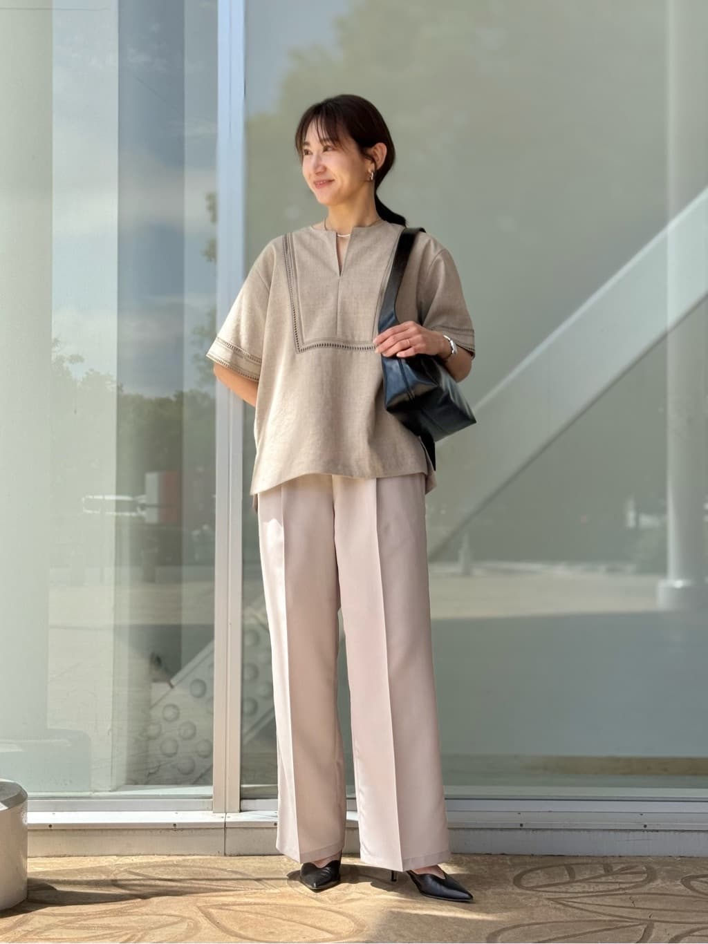OFF WHITE】Spiree Asami ブラウス UNITED ARROWS リネンライク 半袖 