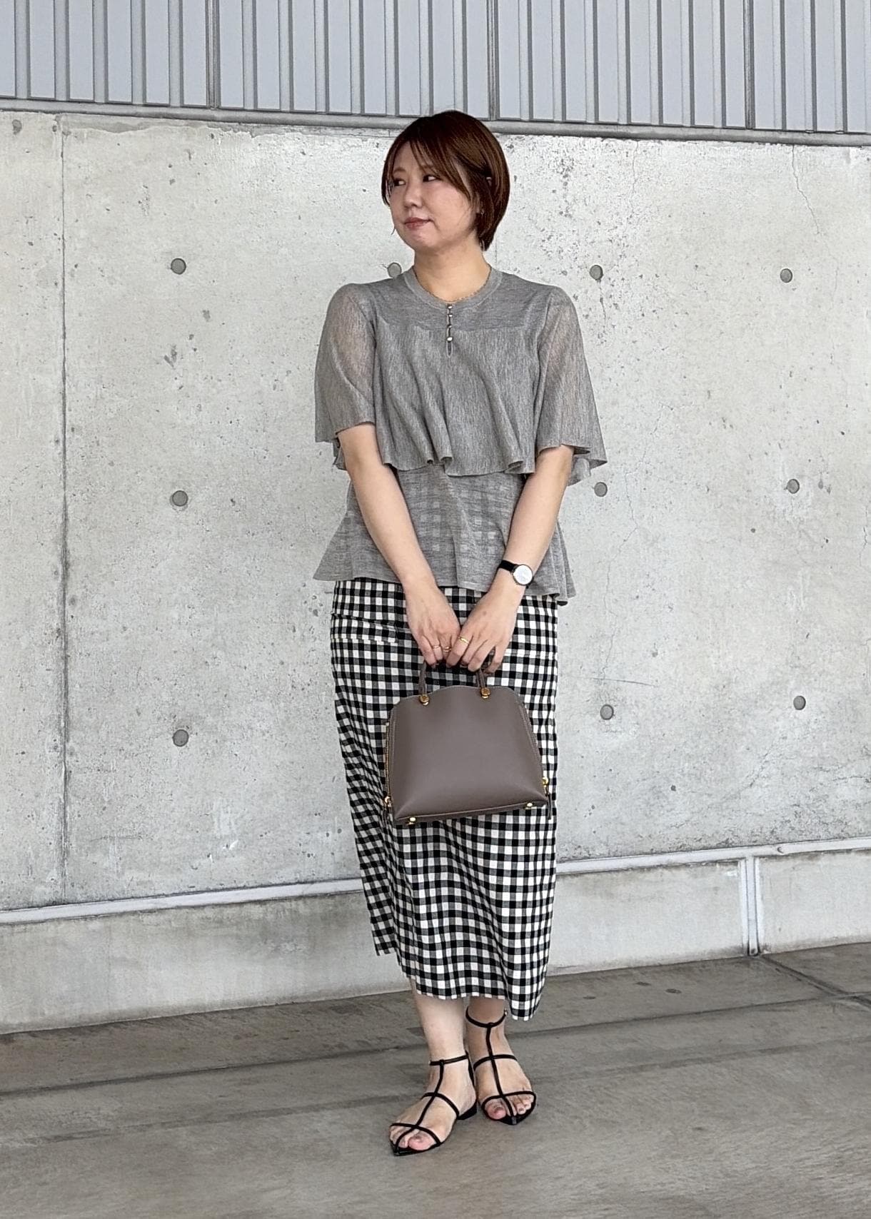 ROPE' | [美人スカート]別注リネン混ギンガムチェックポケット付き