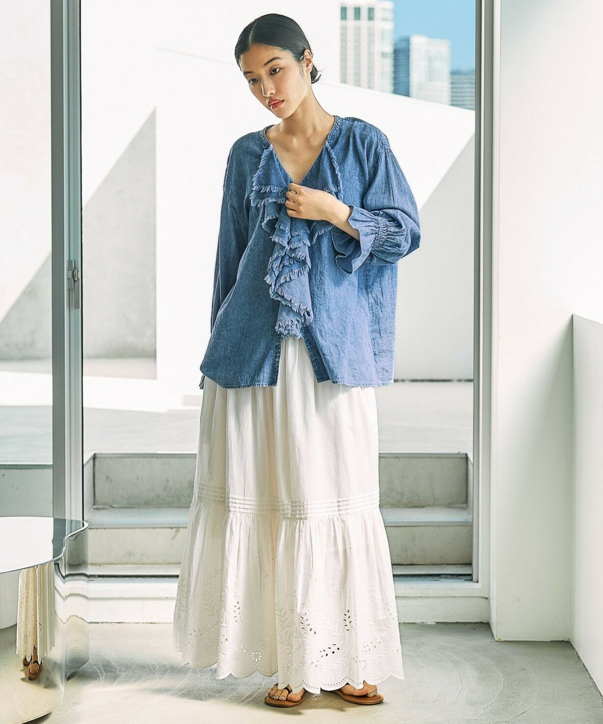 LEPSIM | AIRデニムラッフル長袖ブラウス | Rakuten Fashion(楽天