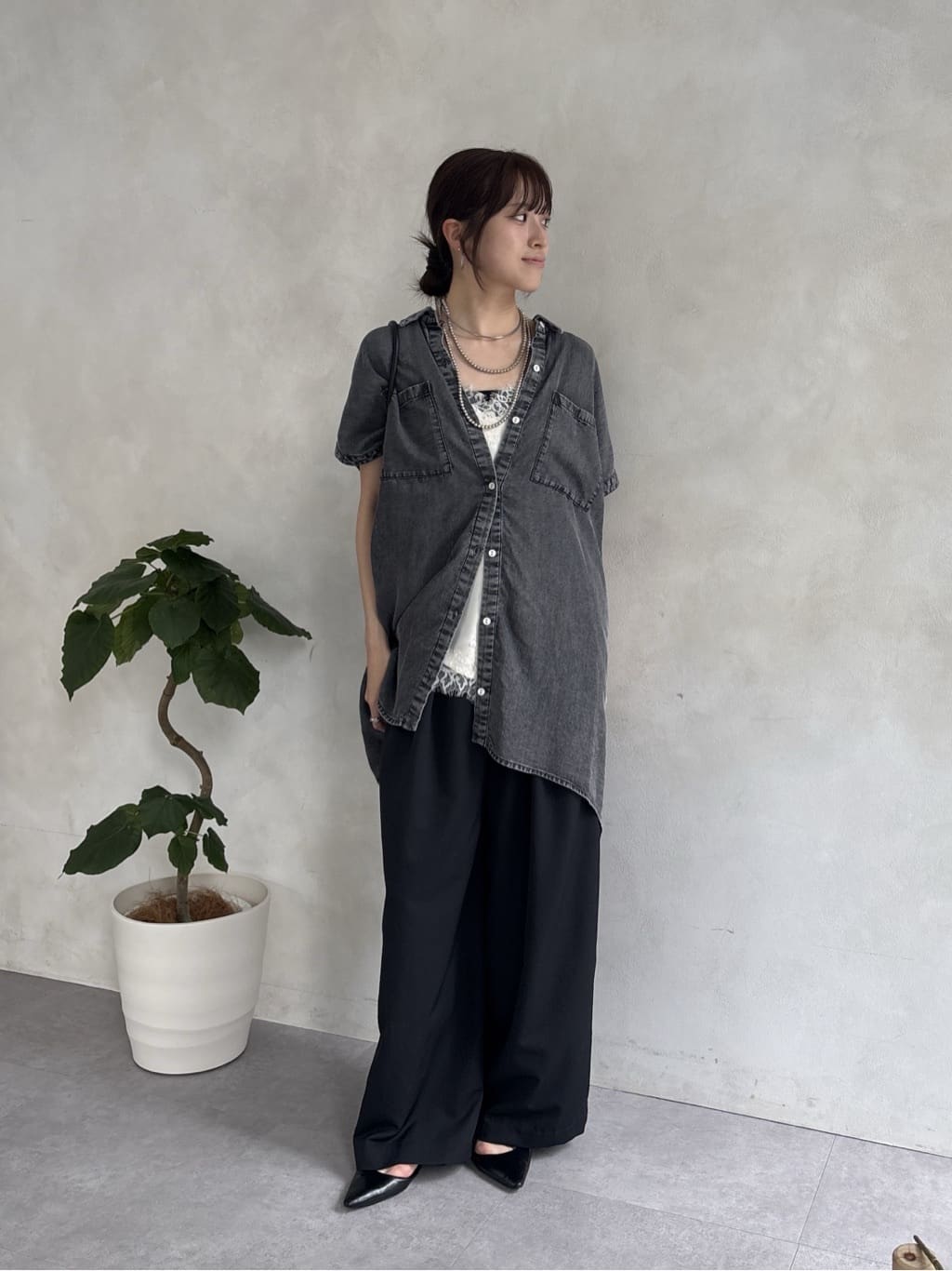 DOUDOU | バックジョーゼット切替リヨセルデニムチュニックシャツ