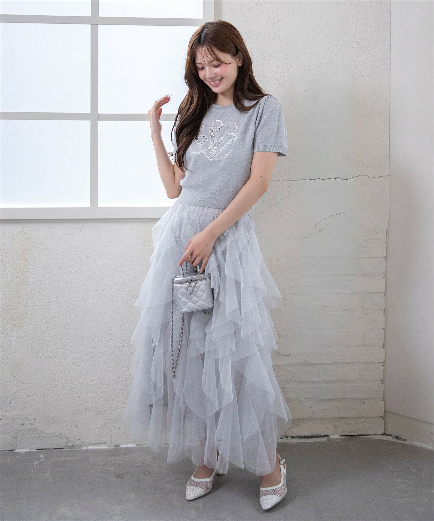 clear | ラメチュールフリルロングスカート | Rakuten Fashion(楽天