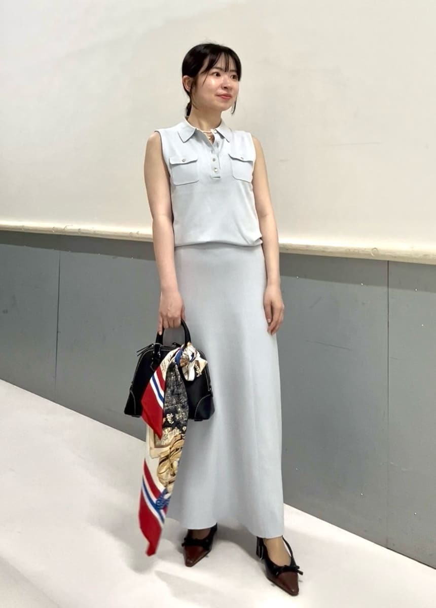 Q92★美品★22SS★極上コットン ネットニット スカート ブルネロクチネリ Mila Owen | 【WEB限定カラー】金釦ノースリポロニットスカートSET UP