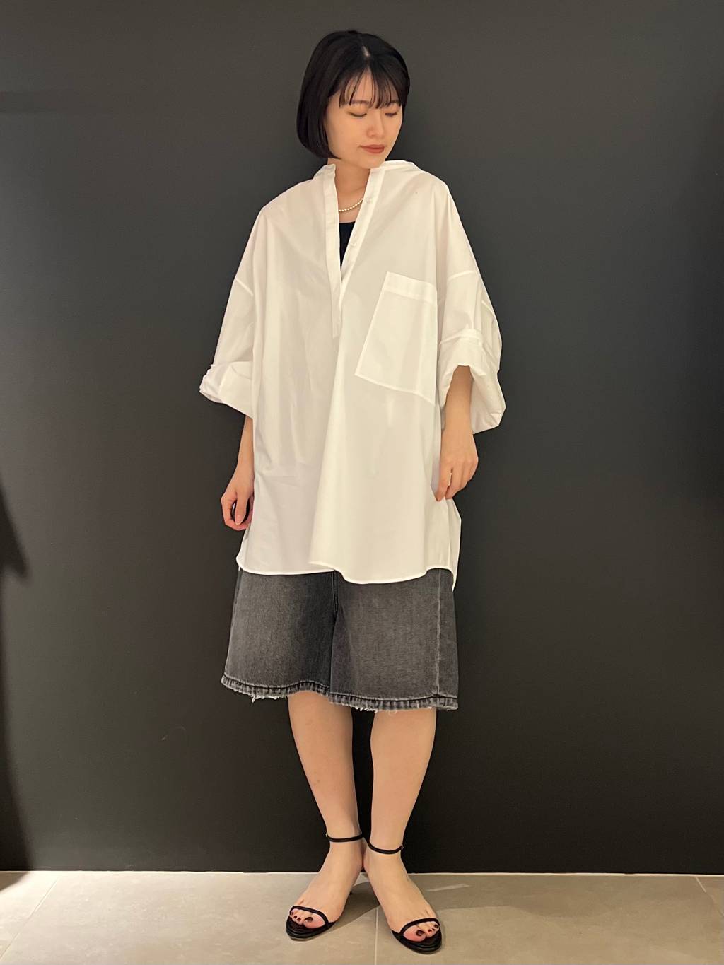 Curensology【&RC】ワイドルーズハーフデニムパンツ ブラック38 Curensology（カレンソロジー） ワイドパンツ ハーフパンツ ジーンズ
