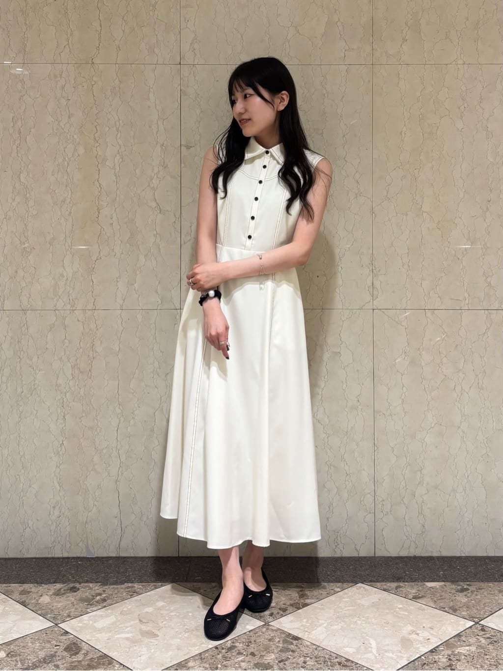 NATURAL BEAUTY BASIC | 襟付きバイカラーステッチワンピース