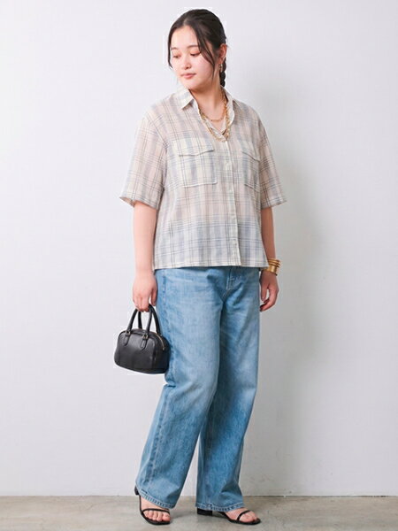 CHIC STYLEのシアーチェックショート丈ブラウス<大きいサイズ有>シックスタイルを使ったコーディネートを紹介します。｜Rakuten Fashion(楽天ファッション／旧楽天ブランドアベニュー)7167068