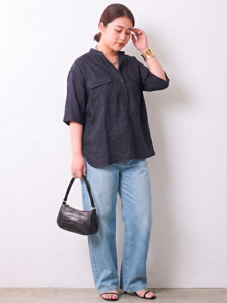 CHIC STYLEのレーヨン麻衿リブハーフスリーブブラウス<大きいサイズ有>シックスタイルを使ったコーディネートを紹介します。｜Rakuten Fashion(楽天ファッション／旧楽天ブランドアベニュー)7167075