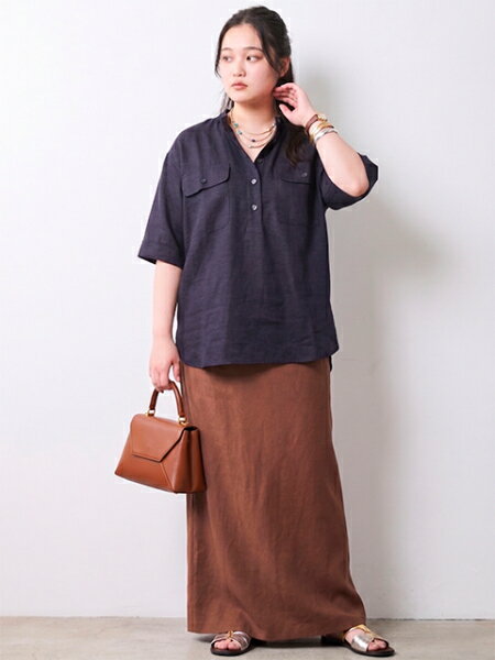 CHIC STYLEのレーヨン麻衿リブハーフスリーブブラウス<大きいサイズ有>シックスタイルを使ったコーディネートを紹介します。｜Rakuten Fashion(楽天ファッション／旧楽天ブランドアベニュー)7167080