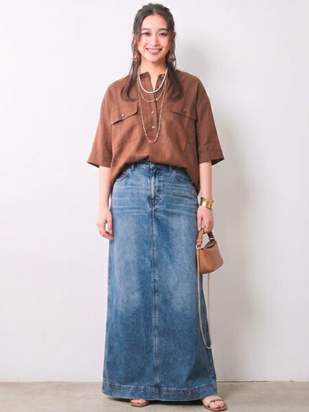 CHIC STYLEのレーヨン麻衿リブハーフスリーブブラウス<大きいサイズ有>シックスタイルを使ったコーディネートを紹介します。｜Rakuten Fashion(楽天ファッション／旧楽天ブランドアベニュー)7167081