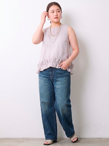 CHIC STYLEの裾フリルシアーノースリーブブラウス<大きいサイズ有>シックスタイルを使ったコーディネートを紹介します。｜Rakuten Fashion(楽天ファッション／旧楽天ブランドアベニュー)7167128