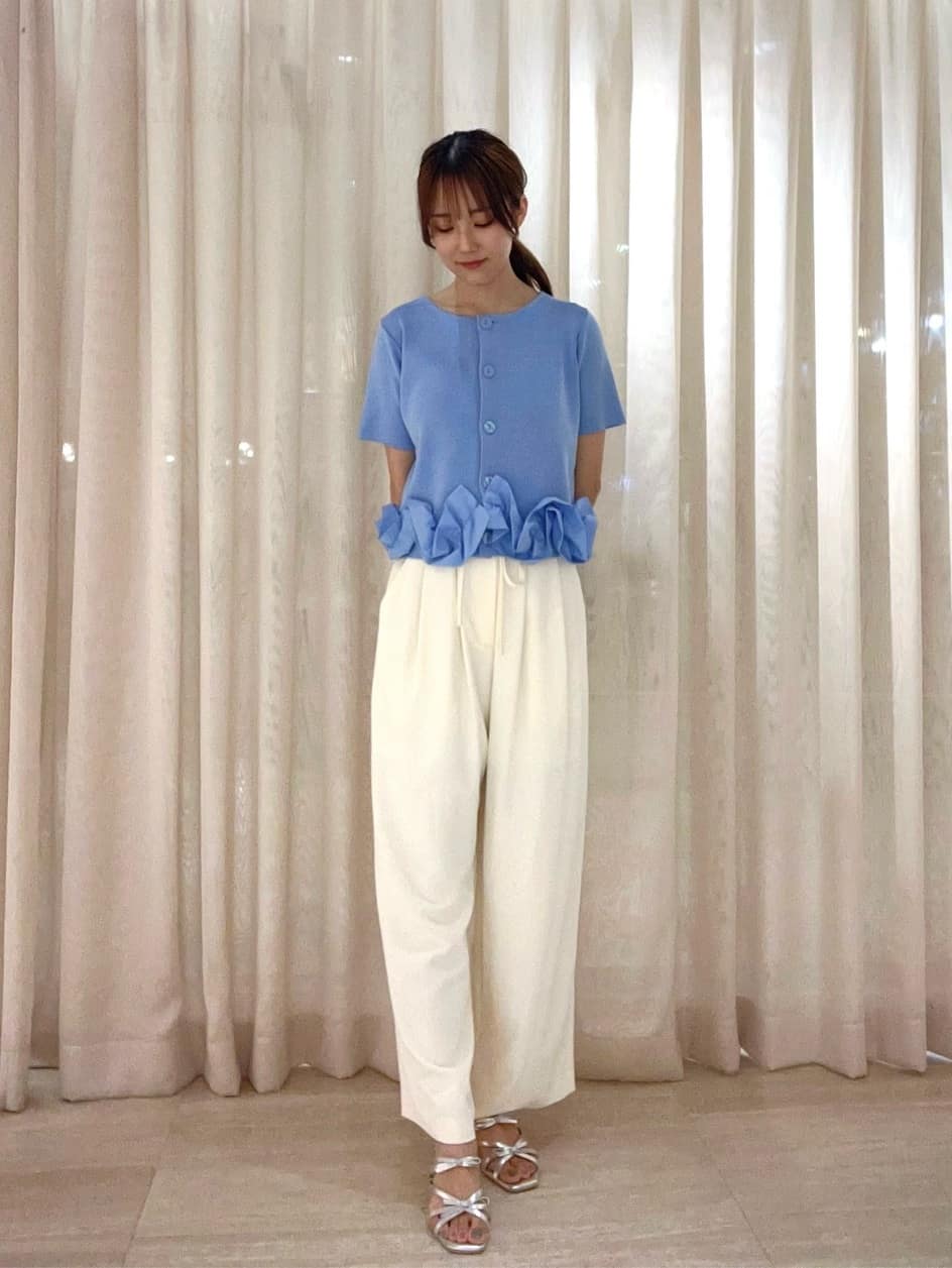 proportionbodydressingペプラム半袖ホイップヘムカーディガン 中川紅葉さん着用＞〈a/mie〉半袖ホイップヘムカーディガン