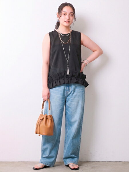 CHIC STYLEの裾フリルシアーノースリーブブラウス<大きいサイズ有>シックスタイルを使ったコーディネートを紹介します。｜Rakuten Fashion(楽天ファッション／旧楽天ブランドアベニュー)7170383