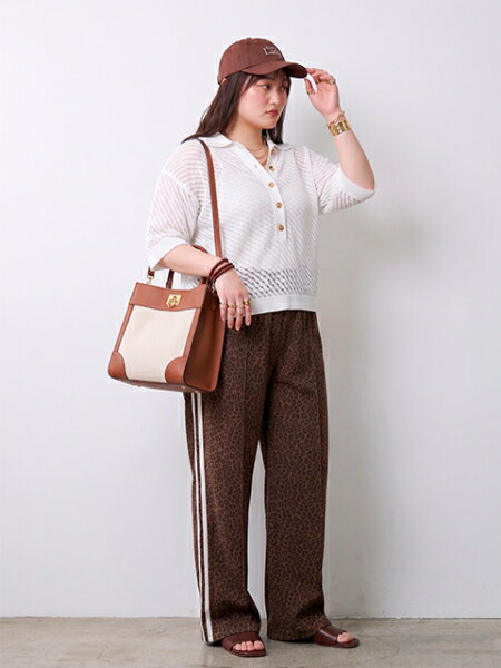 CHIC STYLEの綿麻透かし編ポロニット<大きいサイズ有>シックスタイルを使ったコーディネートを紹介します。｜Rakuten Fashion(楽天ファッション／旧楽天ブランドアベニュー)7170385
