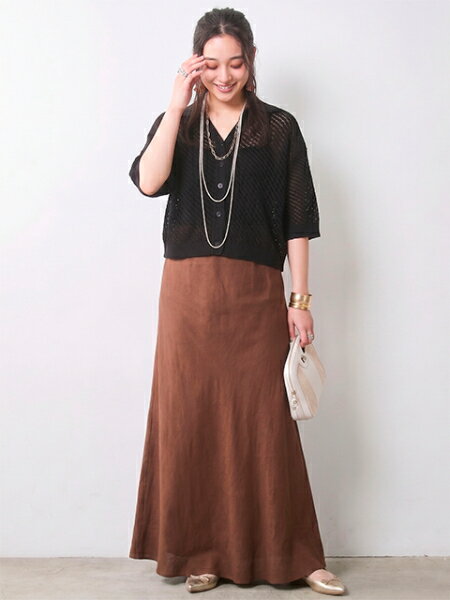 CHIC STYLEの綿麻透かし編ポロニット<大きいサイズ有>シックスタイルを使ったコーディネートを紹介します。｜Rakuten Fashion(楽天ファッション／旧楽天ブランドアベニュー)7170388