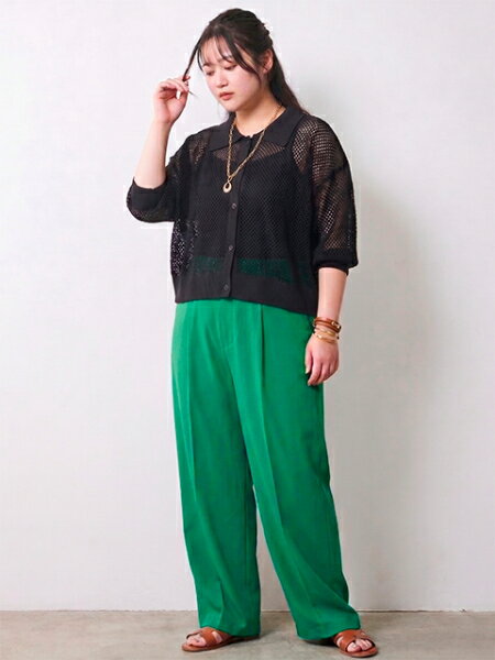 CHIC STYLEの綿麻透かし編ポロニット<大きいサイズ有>シックスタイルを使ったコーディネートを紹介します。｜Rakuten Fashion(楽天ファッション／旧楽天ブランドアベニュー)7170389