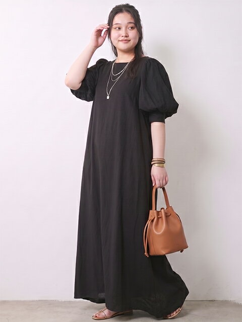 CHIC STYLEのレーヨン麻パフスリーブロングワンピース<大きいサイズ有>シックスタイルを使ったコーディネートを紹介します。｜Rakuten Fashion(楽天ファッション／旧楽天ブランドアベニュー)7170480