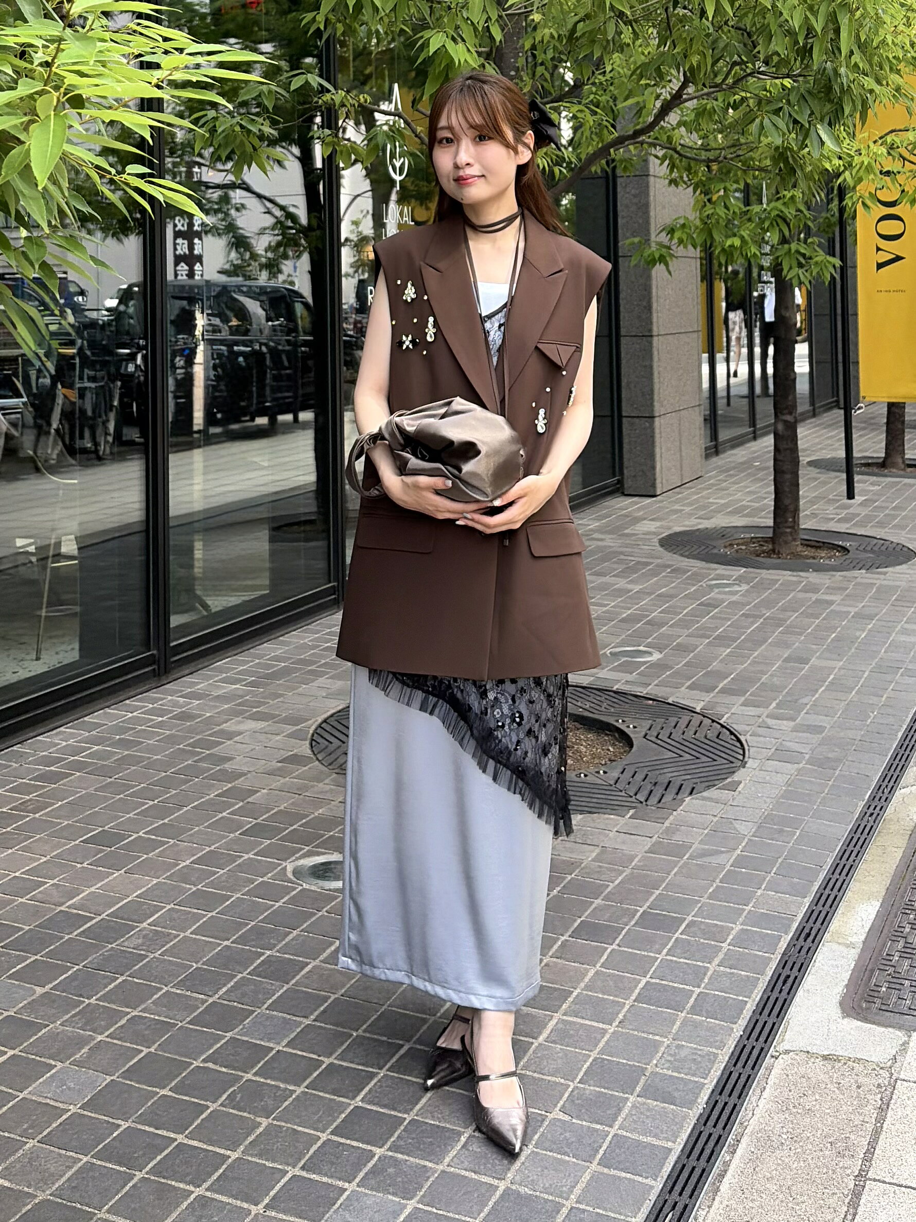 ANDRESD | 結婚式・二次会対応 グロッシーサテン バックリボンドレス