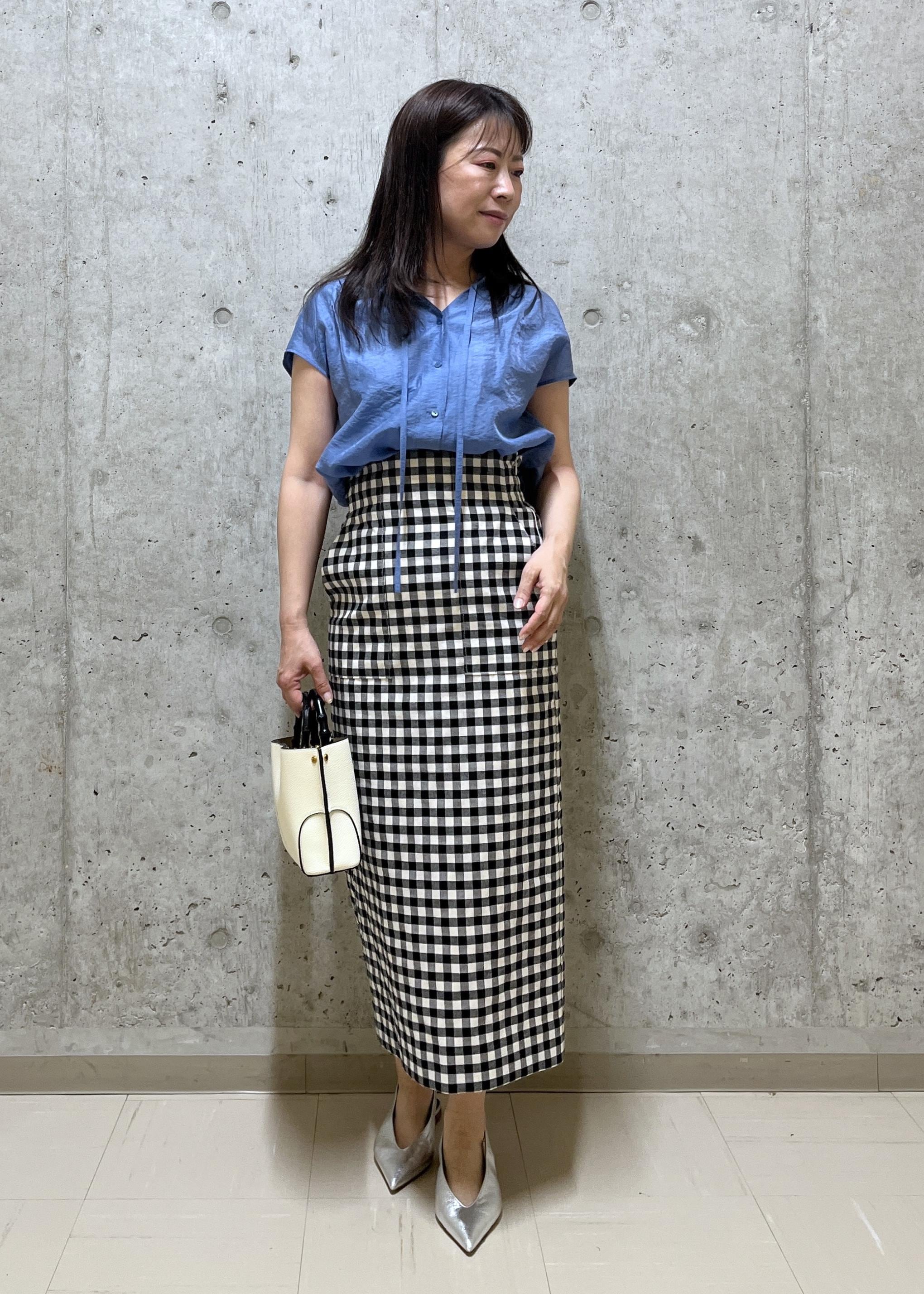 ROPE' | [美人スカート]別注リネン混ギンガムチェックポケット付き