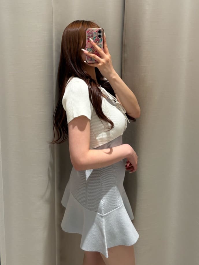 rienda | フロントリボンカーデセットニットミニワンピース | Rakuten