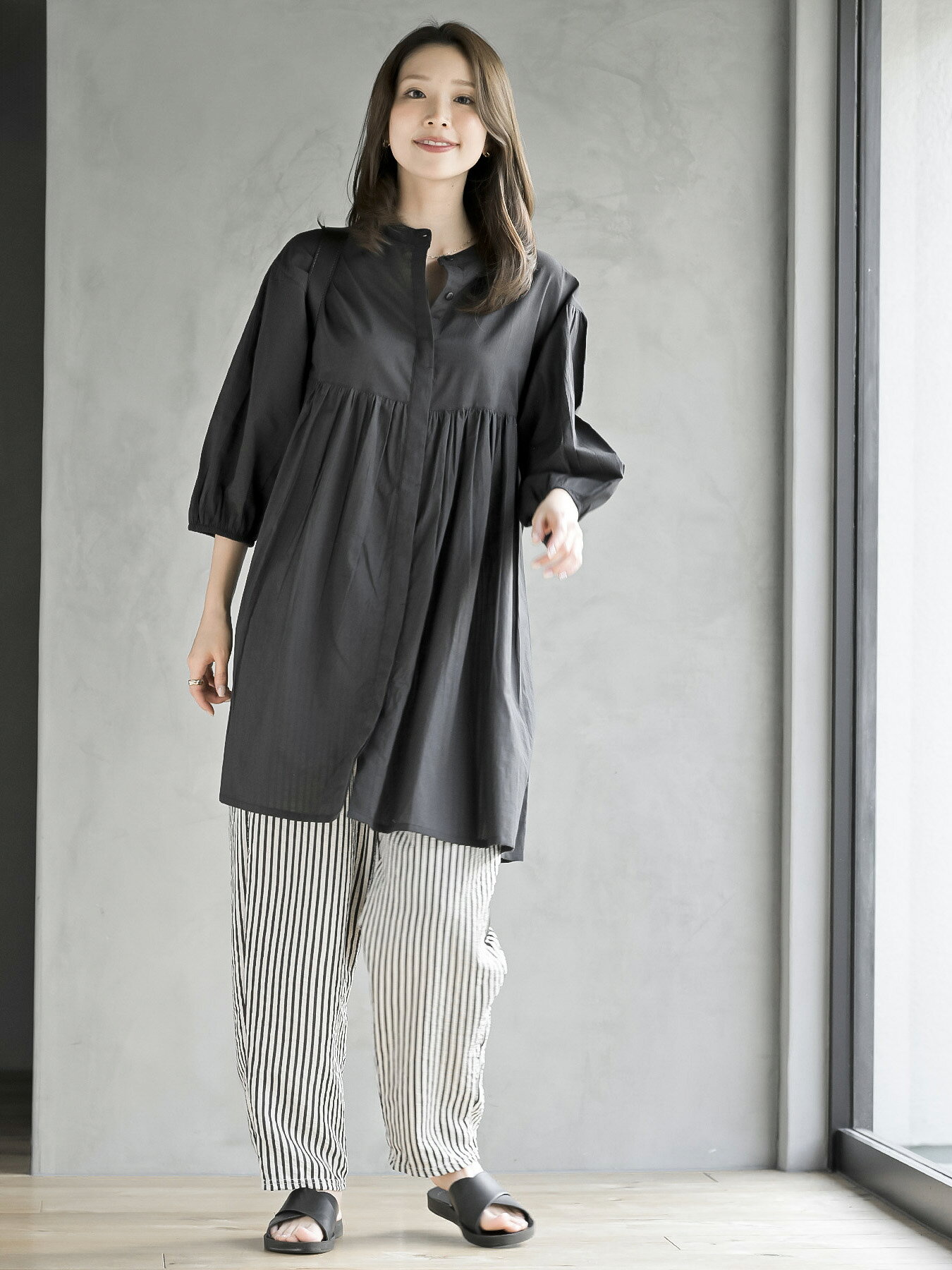 rps | バンドカラー7分袖ヒヨクブラウスチュニック | Rakuten Fashion