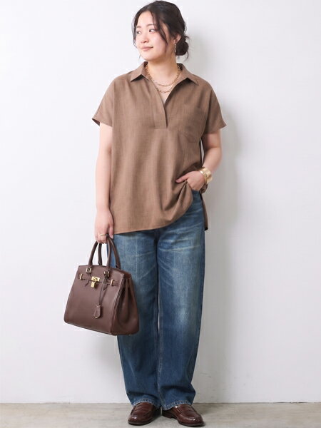 CHIC STYLEのフレンチスリーブスキッパーシャツ<大きいサイズ有>シックスタイルを使ったコーディネートを紹介します。｜Rakuten Fashion(楽天ファッション／旧楽天ブランドアベニュー)7192135