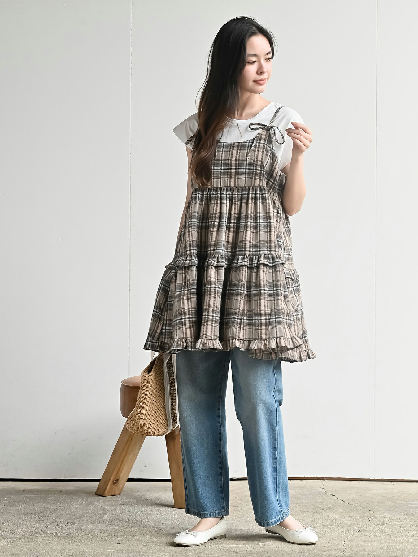 rps | ワッフルチェックリボンキャミチュニック | Rakuten Fashion