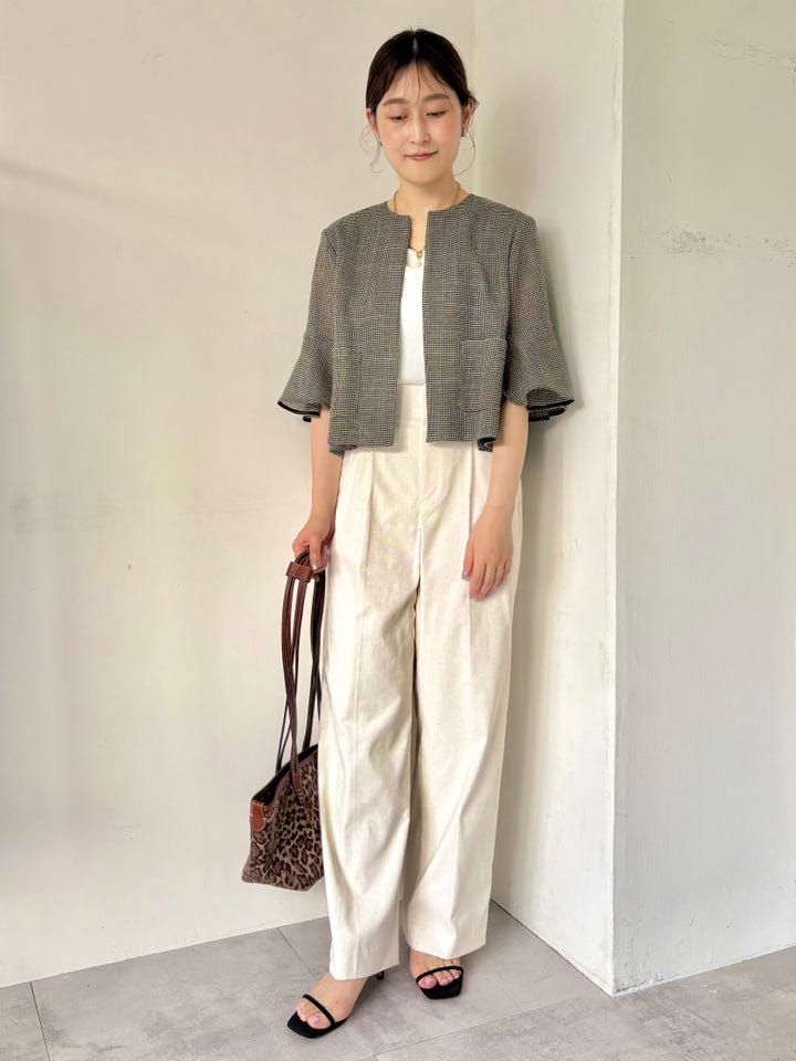 【新品/26SS】自由区 ライトカラミ ノーカラージャケット 金ボタン 38 M 手洗い可能〉ミニ チェック カラミ ノーカラー ジャケット｜ SHIPS