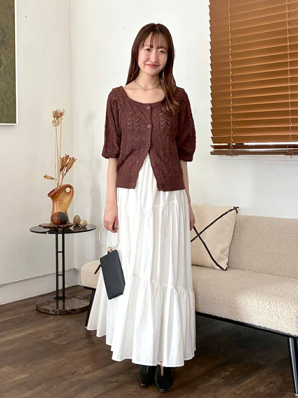 mysty womanのリネンライク透かし柄カーディガンSSを使ったコーディネートを紹介します。｜Rakuten Fashion(楽天ファッション／旧楽天ブランドアベニュー)7207401