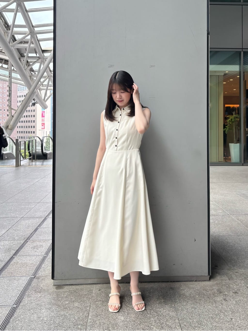 NATURAL BEAUTY BASIC | 襟付きバイカラーステッチワンピース