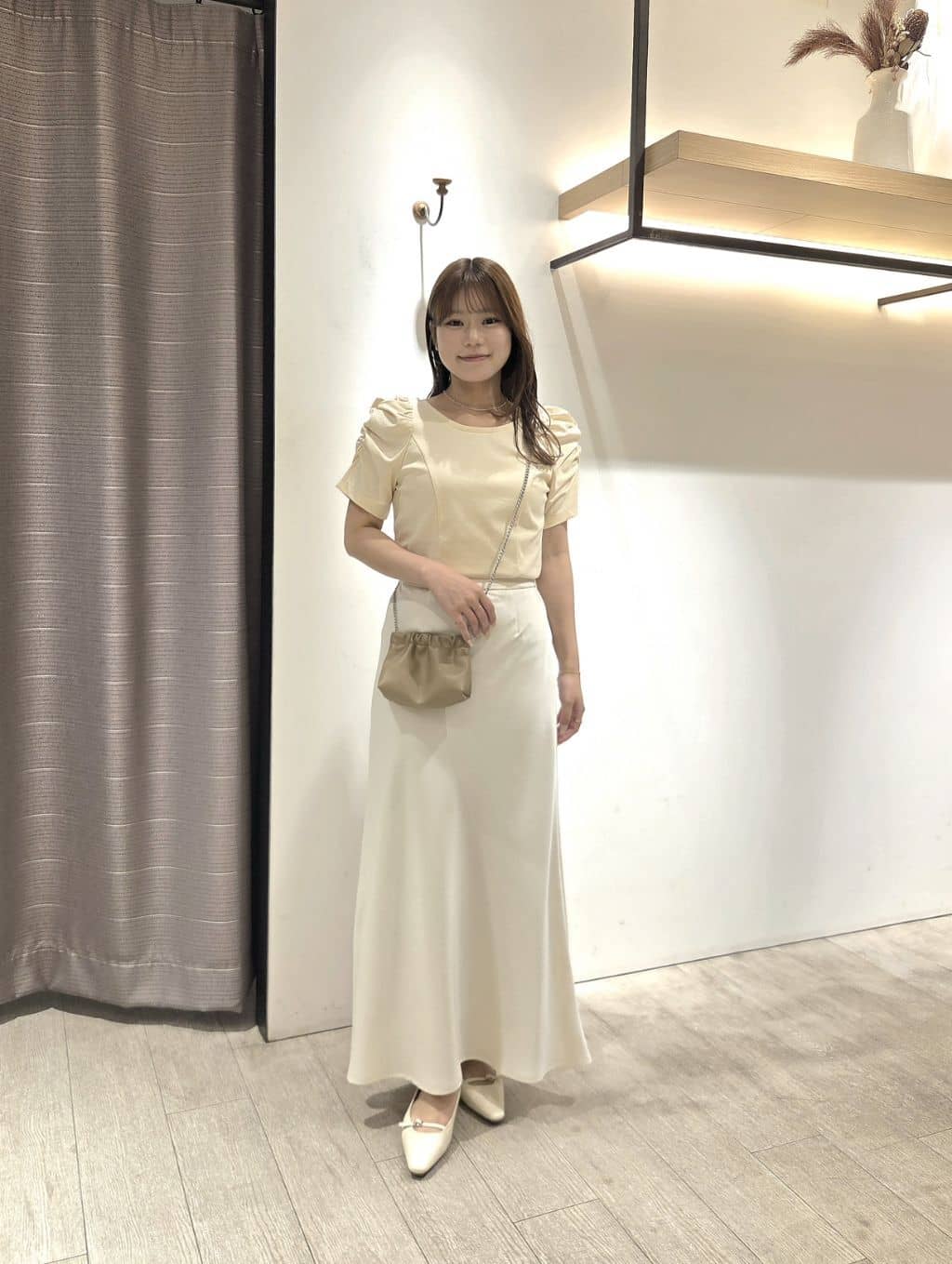 CAPRICIEUX LE'MAGEのバックUネッククロップボーダーTシャツを使った