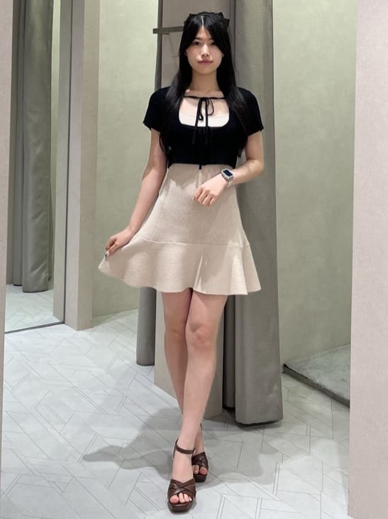 rienda | フロントリボンカーデセットニットミニワンピース | Rakuten