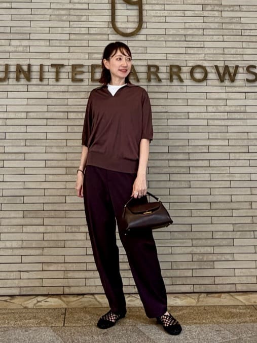 【LOEFF 】ロエフ ハイゲージ スキッパー ショートスリーブニット ブラウン UNITED ARROWS | <LOEFF>ハイゲージ スキッパー ショートスリーブ