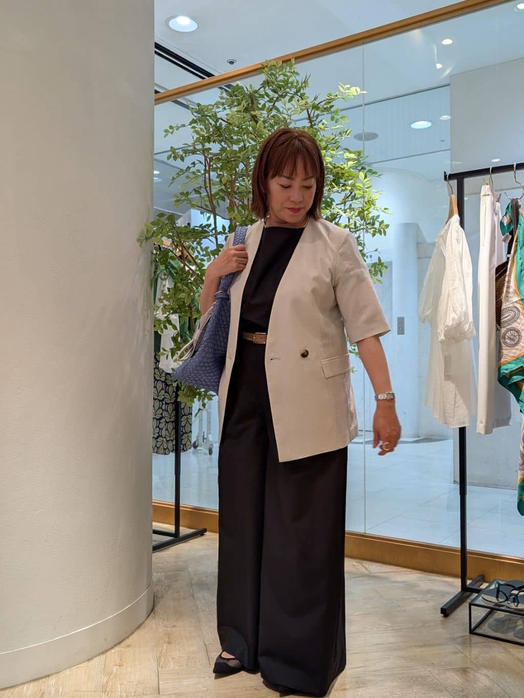 NOLLEY'S | ウォッシャブルトリアセ混ノーカラー半袖ジャケット