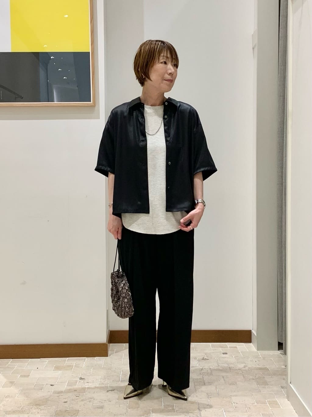 6(ROKU) 【タグ付未使用】サテンショートスリーブオープンカラーシャツF黒 UNITED ARROWS LTD. OUTLET | <6(ROKU)>アセテート サテンショート