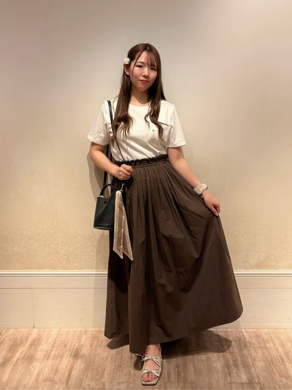 natural couture | ナイロンタフタステッチピンタックフレアスカート
