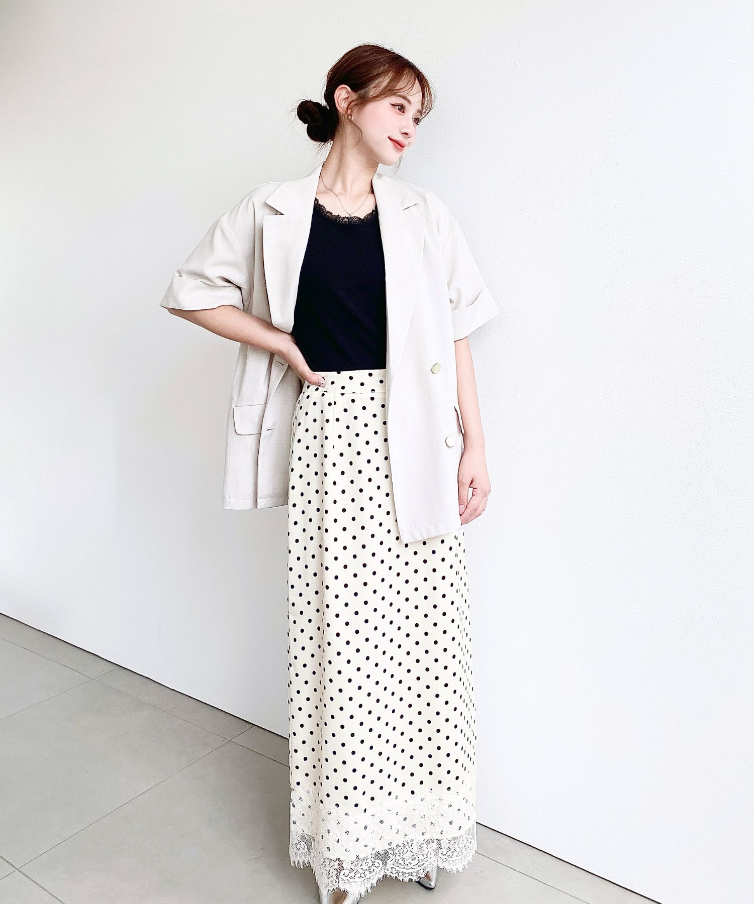 moment+のドットプリント&無地テレコリブレースタンクトップを使ったコーディネートを紹介します。｜Rakuten Fashion(楽天ファッション／旧楽天ブランドアベニュー)7272669