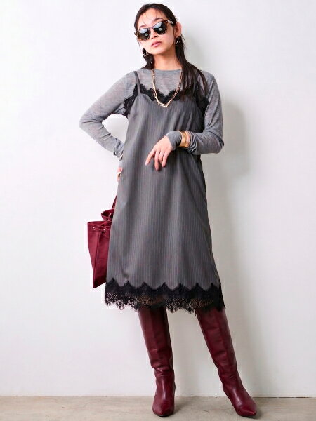 CHIC STYLEのレースストライプキャミソールワンピース<大きいサイズ有>シックスタイルを使ったコーディネートを紹介します。｜Rakuten Fashion(楽天ファッション／旧楽天ブランドアベニュー)7275578