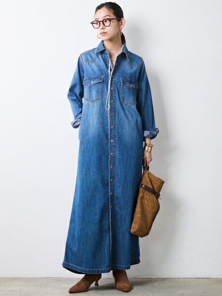 CHIC STYLEの綿100%デニムマキシシャツワンピース<大きいサイズ有>シックスタイルを使ったコーディネートを紹介します。｜Rakuten Fashion(楽天ファッション／旧楽天ブランドアベニュー)7275566