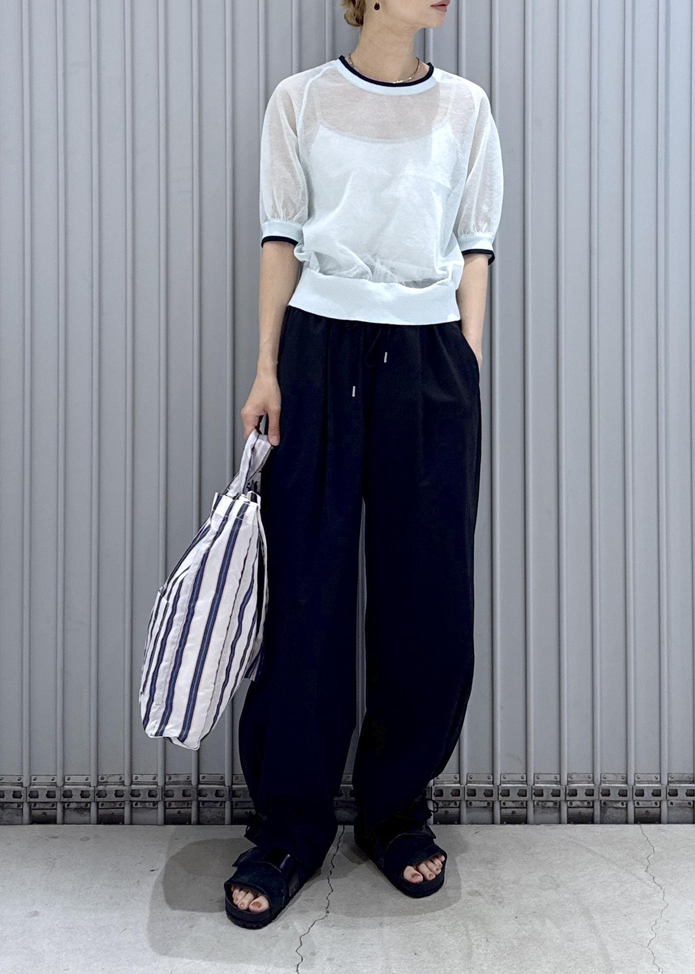 ADAM ET ROPE' | 【WEB限定】リネンmixバイカラーシアーニットTシャツ