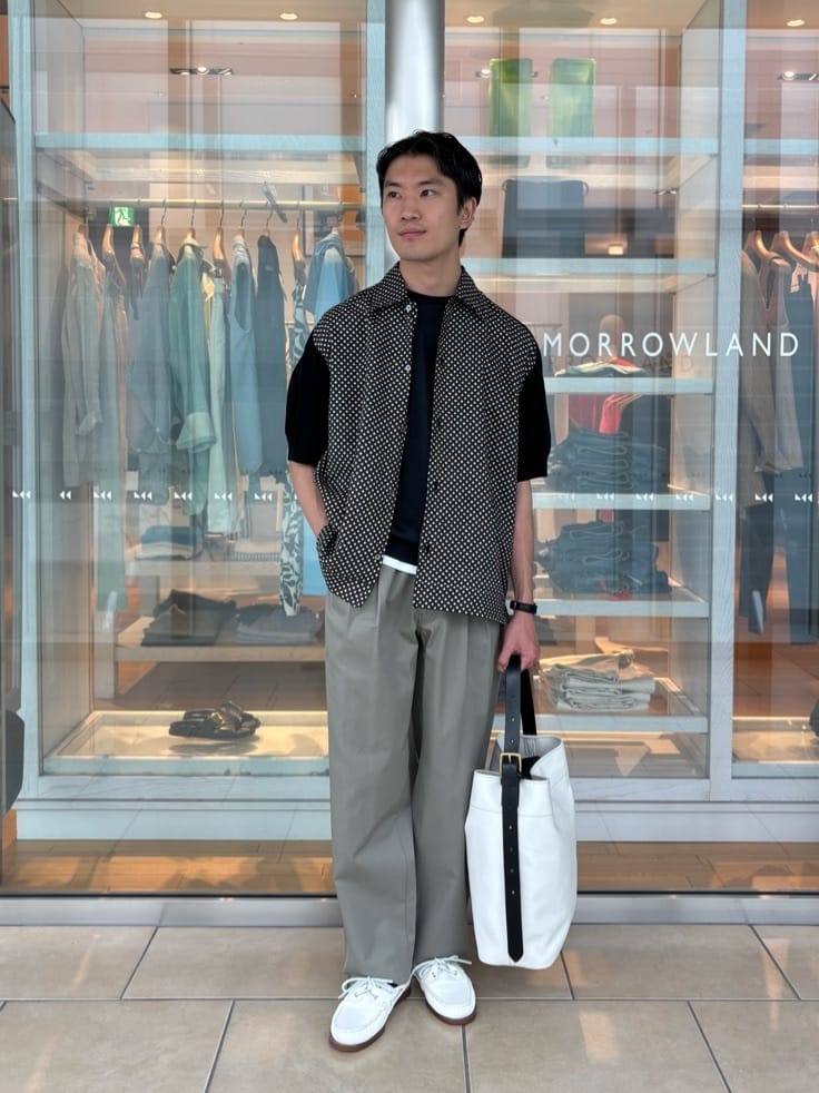 TOMORROWLAND | 柄切り替え リネン半袖ニットシャツ | Rakuten Fashion