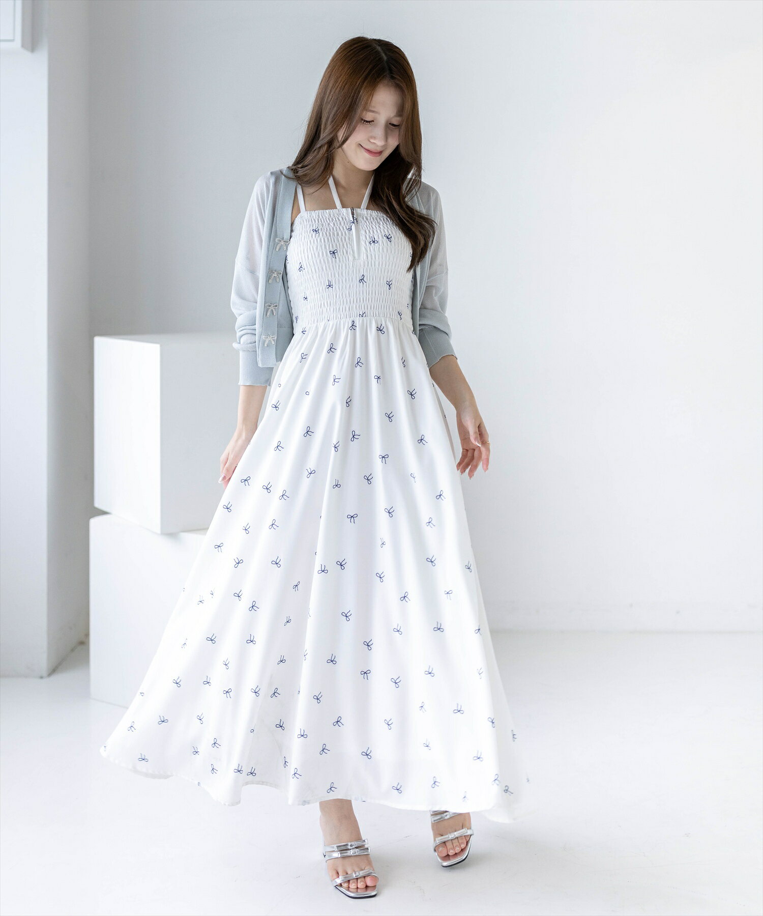 clear | リボン柄シャーリングワンピース | Rakuten Fashion(楽天