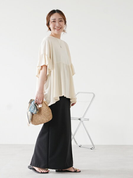 recaのフレンチフリル袖ワイドカットソー(bel-bs-301) reca レカを使ったコーディネートを紹介します。｜Rakuten Fashion(楽天ファッション／旧楽天ブランドアベニュー)7291742